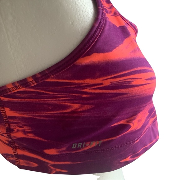 Nike Dry-Fit Sport Bra Top Racer Back Scoop Neck Colour Design Orange Purple L - Picture 7 of 11